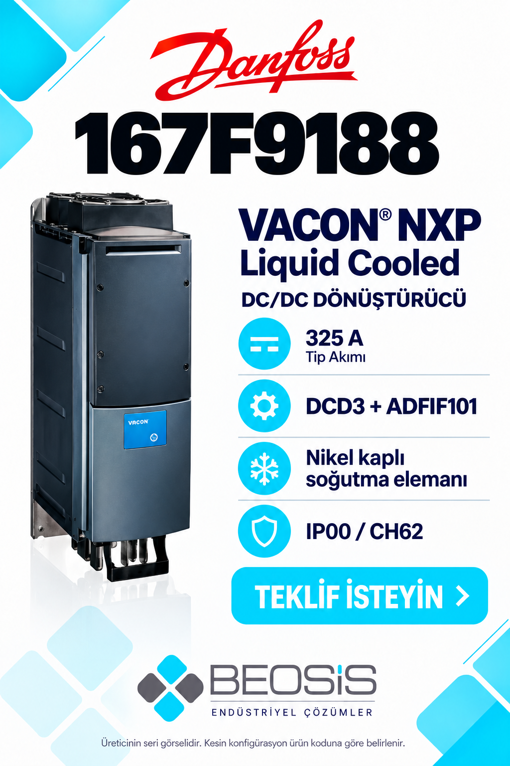 Danfoss 167F9188 VACON NXP 325 A DC/DC Dönüştürücü Sıvı Soğutmalı IP00