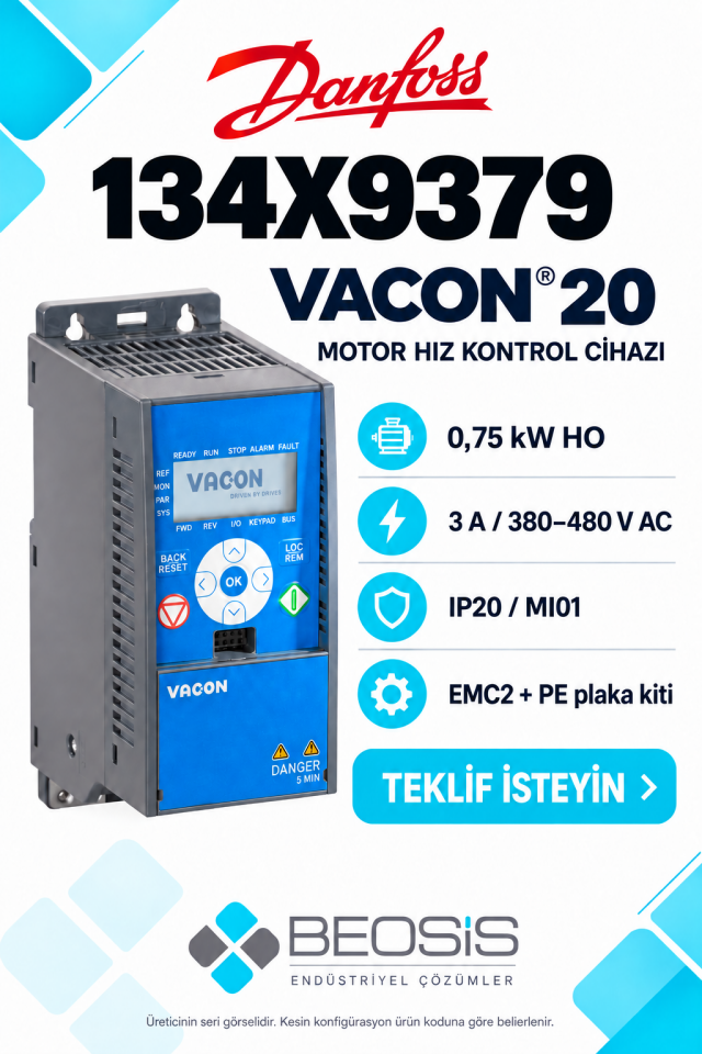 Danfoss 134X9379 VACON 20 0,75 kW HO 380–480 V IP20 Motor Hız Kontrol Cihazı