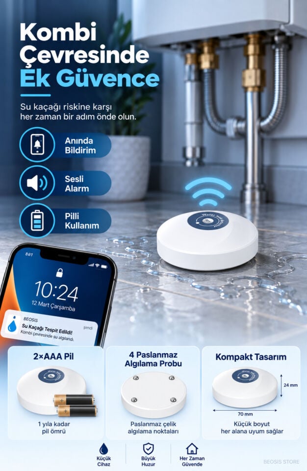 WiFi Su Baskını ve Kaçak Sensörü (Fonri, Tuya, Smart Life, Google Assistant, Amazon Alexa Destekli)