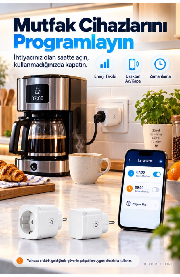 WiFi Güç Ölçer Akıllı Priz 16A (Fonri, Tuya, Smart Life, Google Assistant, Amazon Alexa Destekli)