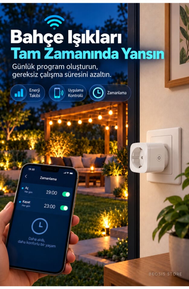 WiFi Güç Ölçer Akıllı Priz 16A (Fonri, Tuya, Smart Life, Google Assistant, Amazon Alexa Destekli)