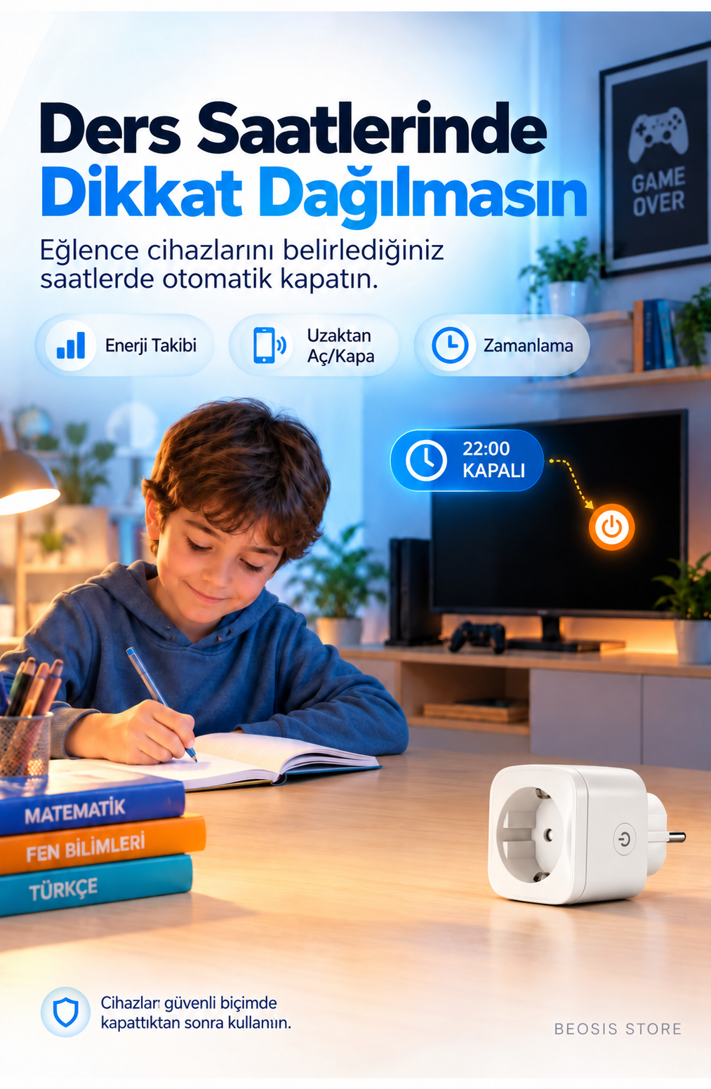 WiFi Güç Ölçer Akıllı Priz 16A (Fonri, Tuya, Smart Life, Google Assistant, Amazon Alexa Destekli)