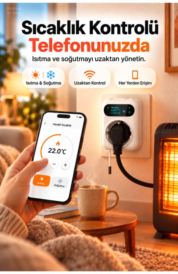 WiFi Priz Tipi Termostat 16A Harici NTC Problu (Fonri, Tuya, Smart Life, Google Assistant, Amazon Alexa Destekli)