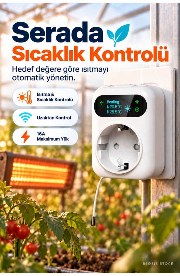 WiFi Priz Tipi Termostat 16A Harici NTC Problu (Fonri, Tuya, Smart Life, Google Assistant, Amazon Alexa Destekli)