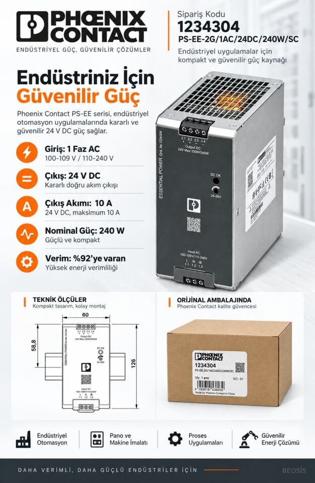 Phoenix Contact 1234302 PS-EE-2G/1AC/24DC/120W/SC 24 V DC 5 A DIN Ray Güç Kaynağı