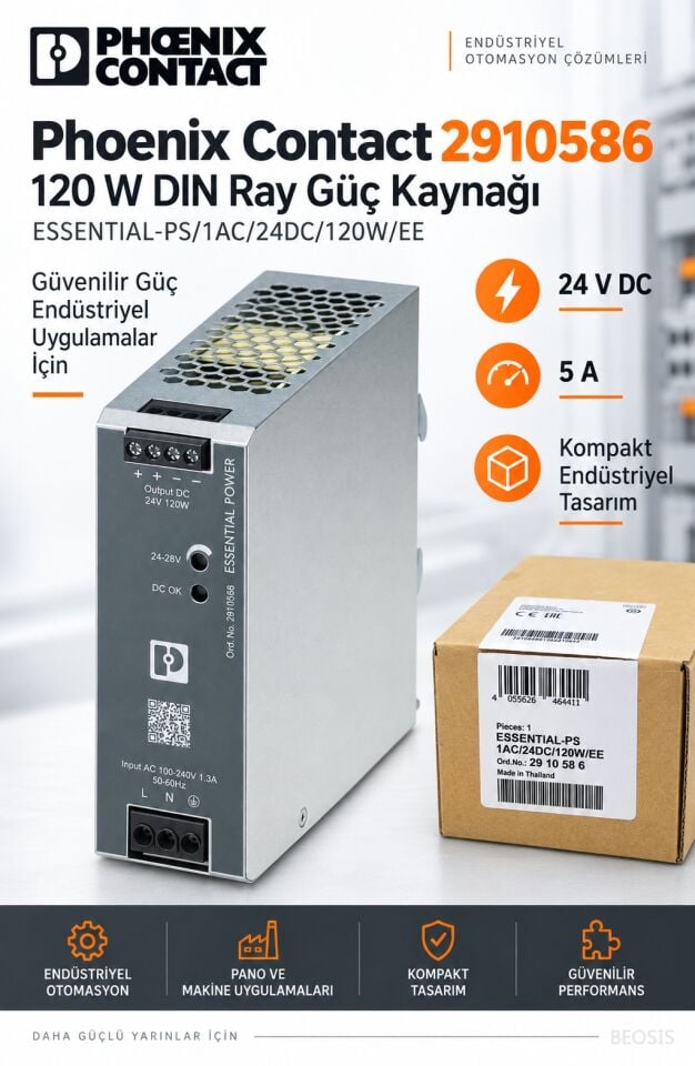 Phoenix Contact 2910586 ESSENTIAL-PS/1AC/24DC/120W/EE 24 V DC 5 A DIN Ray Güç Kaynağı
