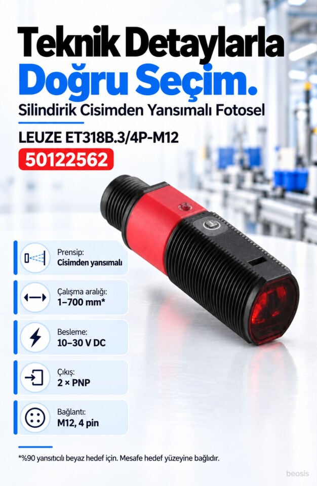 Leuze ET318B.3/4P-M12 enerjik cisimden yansımalı fotosel 50122562