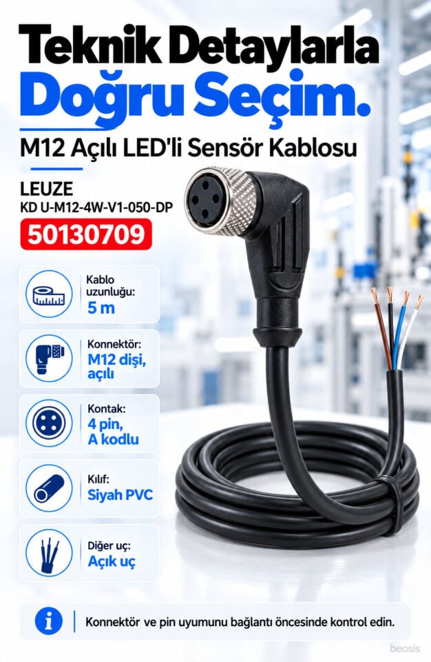 Leuze KD U-M12-4W-V1-050-DP M12 açılı LED’li sensör bağlantı kablosu 50130709