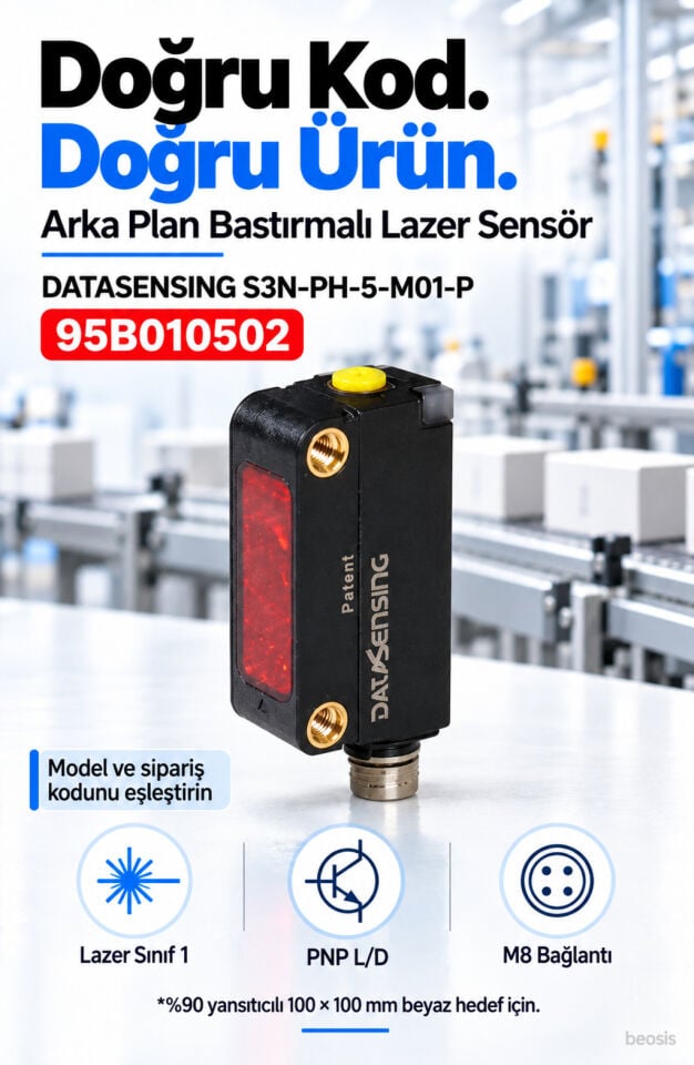 Datasensing S3N-PH-5-M01-P 600 mm lazer arka plan bastırmalı fotosel 95B010502
