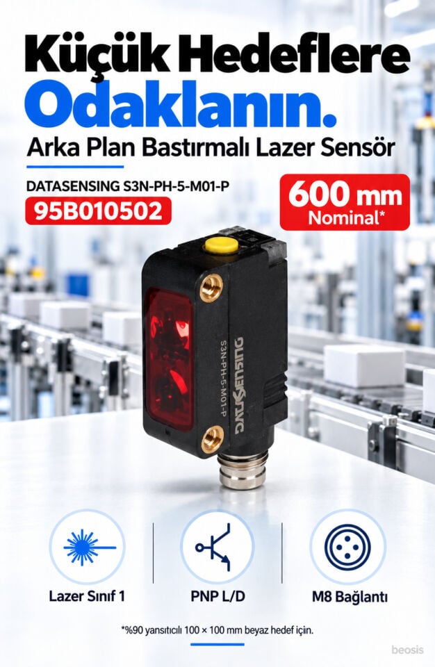 Datasensing S3N-PH-5-M01-P 600 mm lazer arka plan bastırmalı fotosel 95B010502