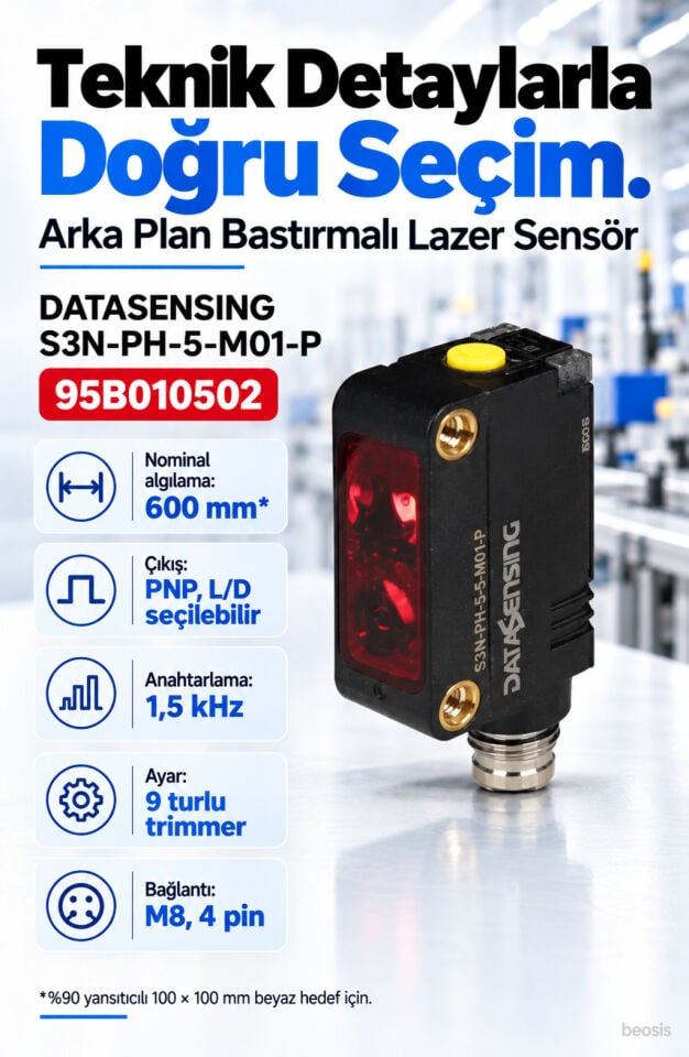 Datasensing S3N-PH-5-M01-P 600 mm lazer arka plan bastırmalı fotosel 95B010502