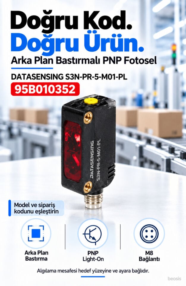 Datasensing S3N-PR-5-M01-PL arka plan bastırmalı kırmızı LED fotosel 95B010352