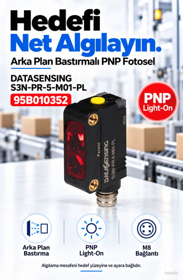 Datasensing S3N-PR-5-M01-PL arka plan bastırmalı kırmızı LED fotosel 95B010352