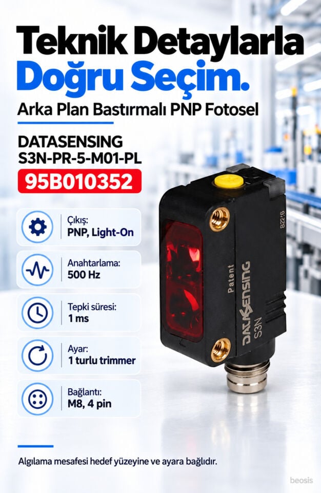 Datasensing S3N-PR-5-M01-PL arka plan bastırmalı kırmızı LED fotosel 95B010352