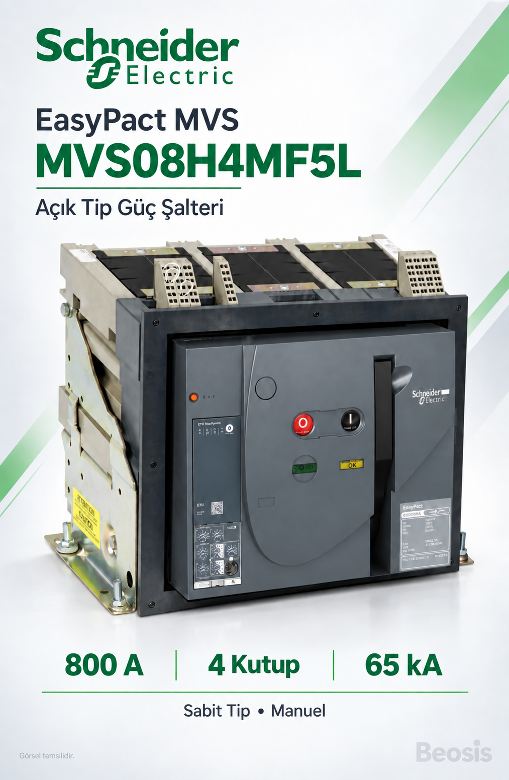 Schneider Electric MVS08H4MF5L 800A 4P 65kA EasyPact MVS Sabit Manuel Açık Tip Şalter ET5