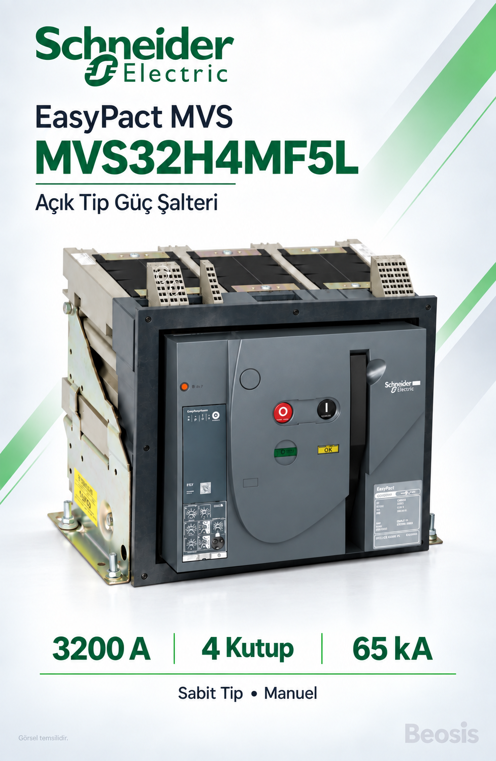 Schneider Electric MVS32H4MF5L 3200A 4P 65kA EasyPact MVS Sabit Manuel Açık Tip Şalter ET5