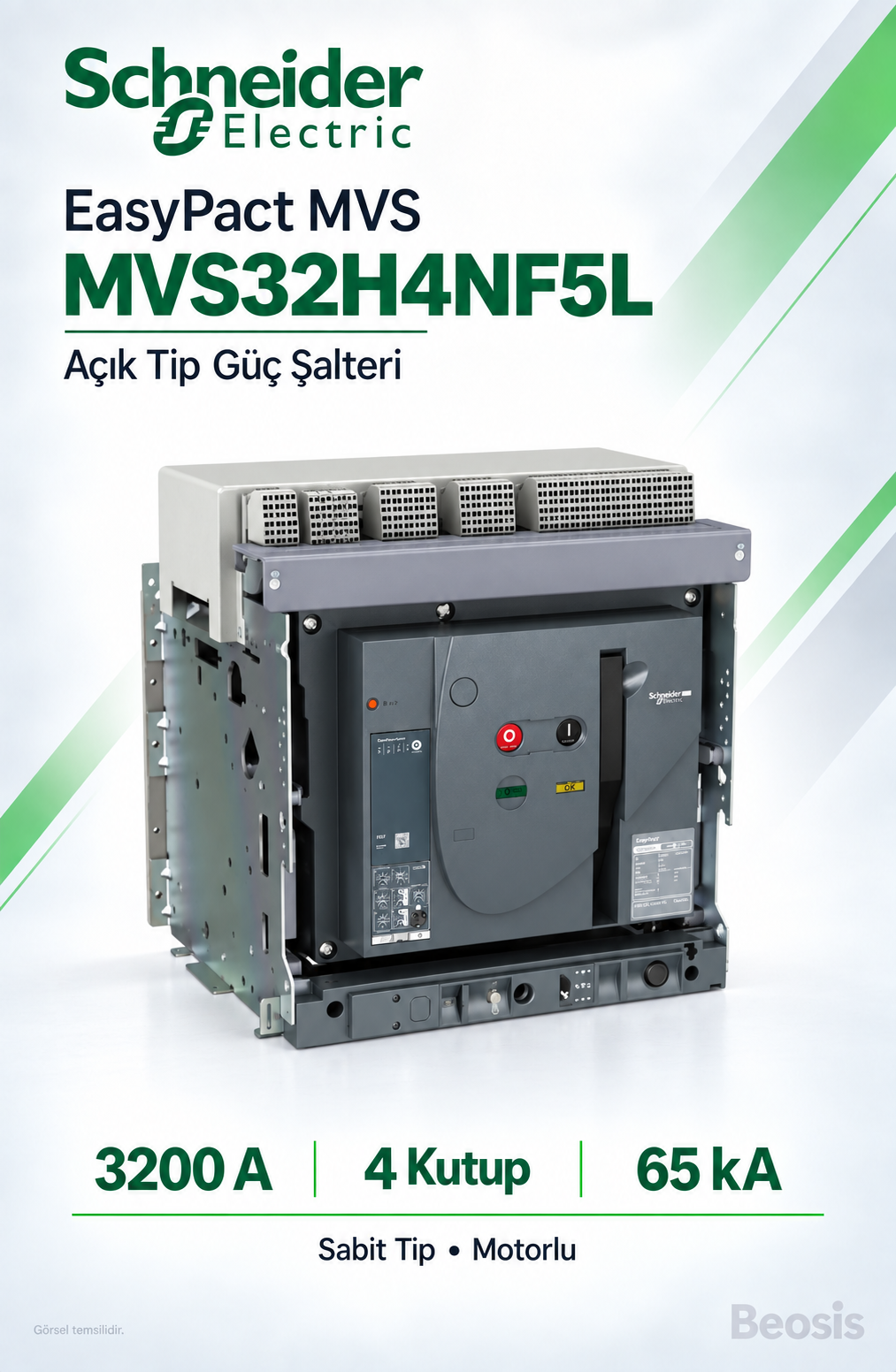 Schneider Electric MVS32H4NF5L 3200A 4P 65kA EasyPact MVS Sabit Motorlu Açık Tip Şalter ET5