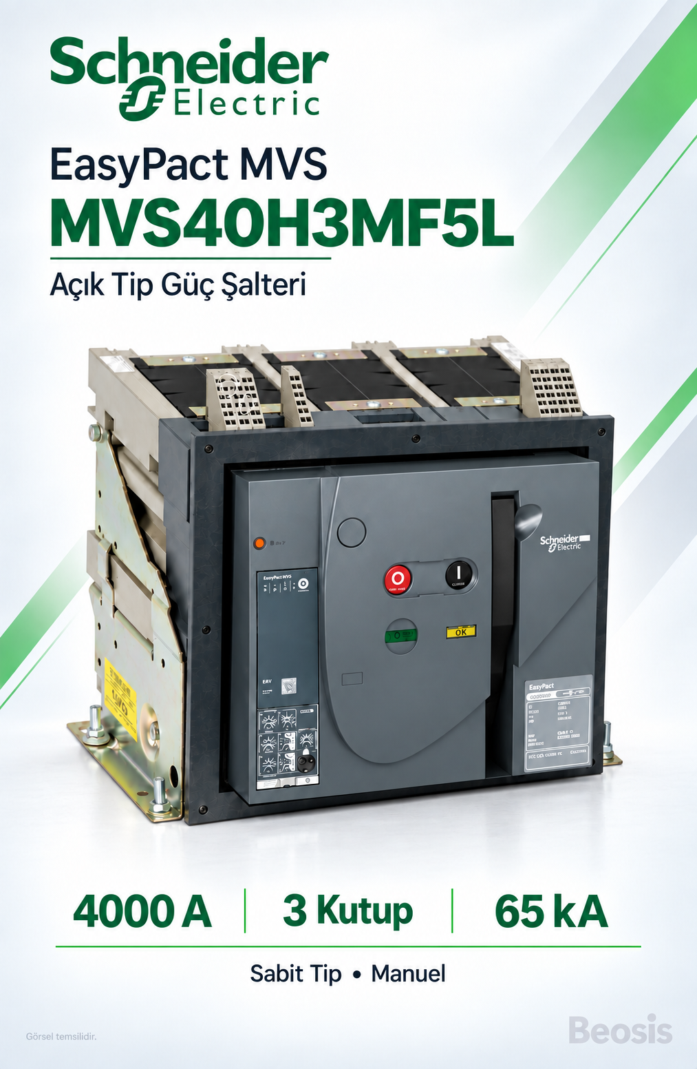 Schneider Electric MVS40H3MF5L 4000A 3P 65kA EasyPact MVS Sabit Manuel Açık Tip Şalter ET5S