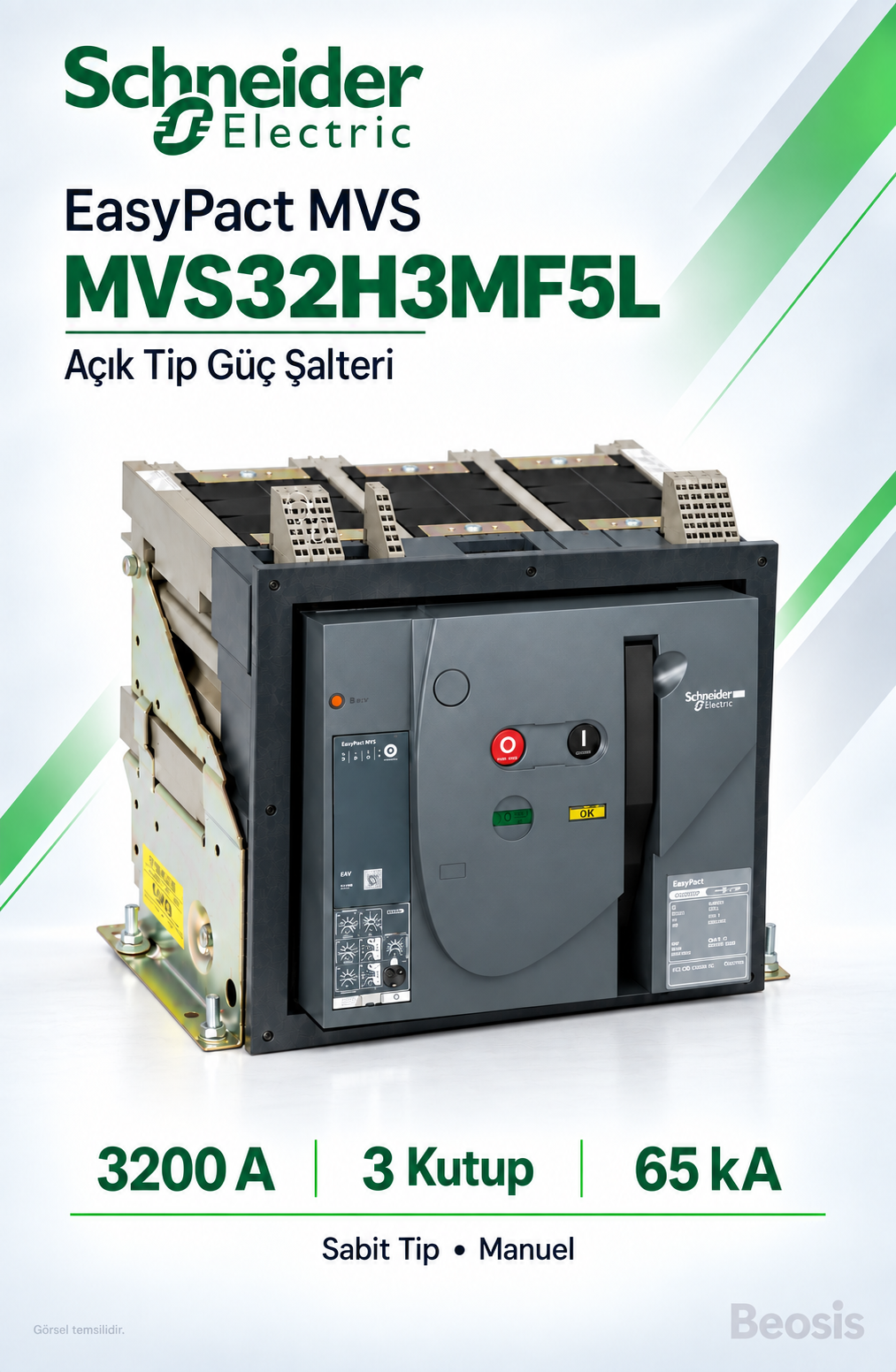 Schneider Electric MVS32H3MF5L 3200A 3P 65kA EasyPact MVS Sabit Manuel Açık Tip Şalter ET5S
