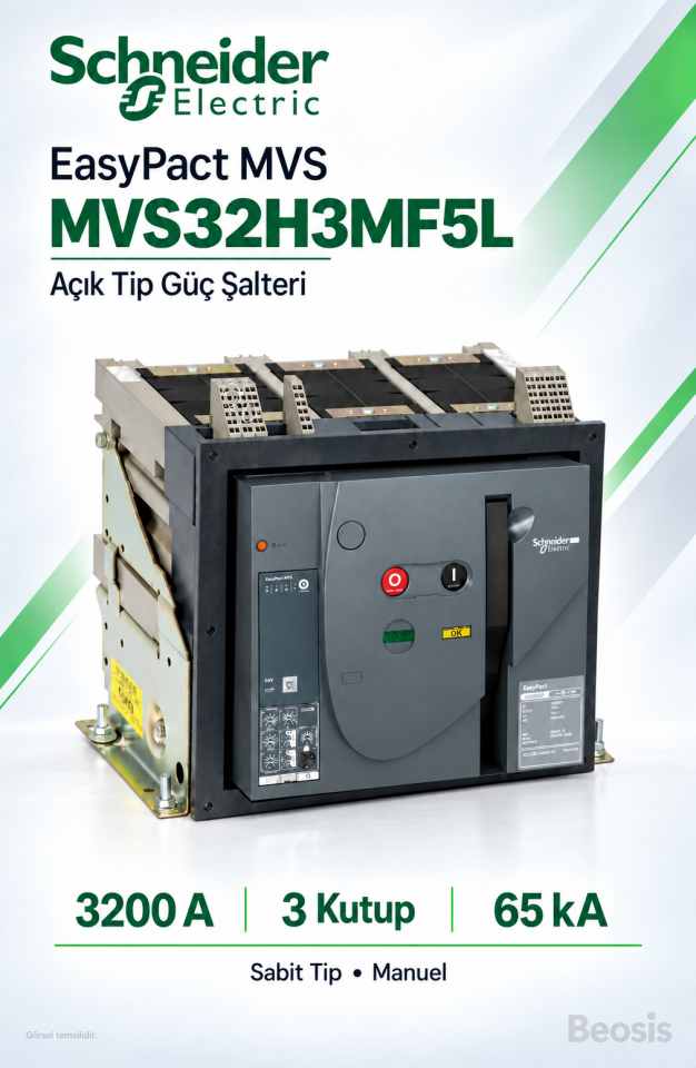 Schneider Electric MVS32H3MF5L 3200A 3P 65kA EasyPact MVS Sabit Manuel Açık Tip Şalter ET5S