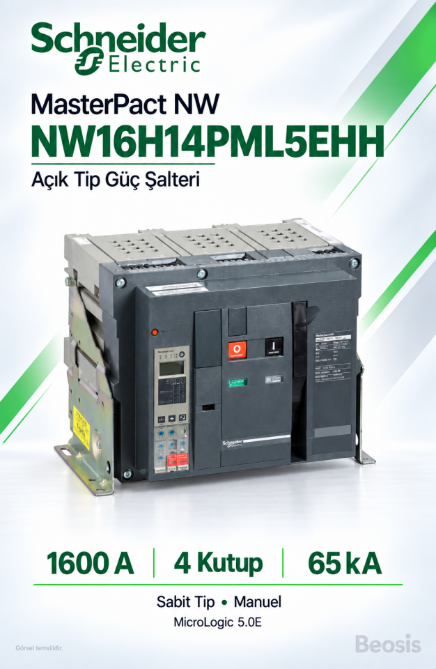 Schneider Electric NW16H14PML5EHH 1600A 4P 65kA MasterPact NW Sabit Manuel Açık Tip Şalter MicroLogic 5.0E