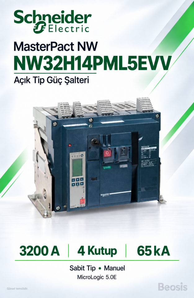 Schneider Electric NW32H14PML5EVV 3200A 4P 65kA MasterPact NW Sabit Manuel Açık Tip Şalter MicroLogic 5.0E