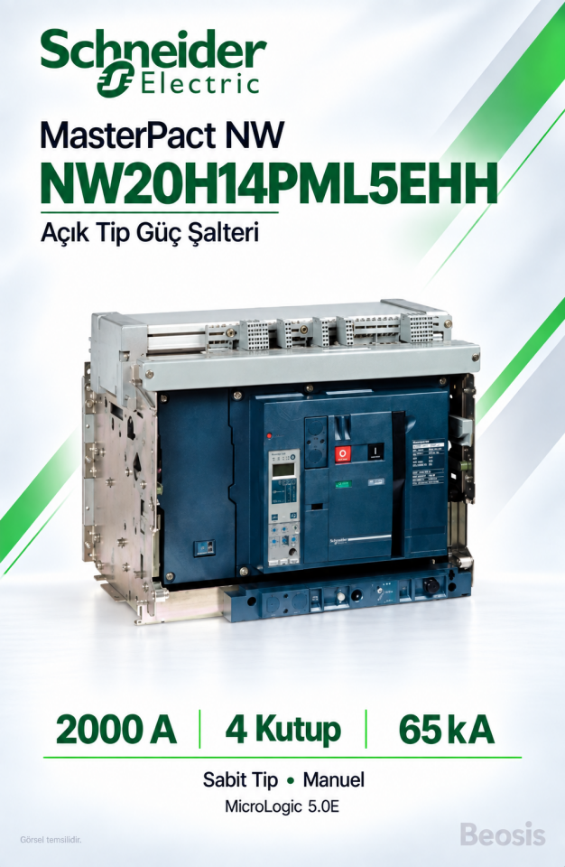 Schneider Electric NW20H14PML5EHH 2000A 4P 65kA MasterPact NW Sabit Manuel Açık Tip Şalter MicroLogic 5.0E
