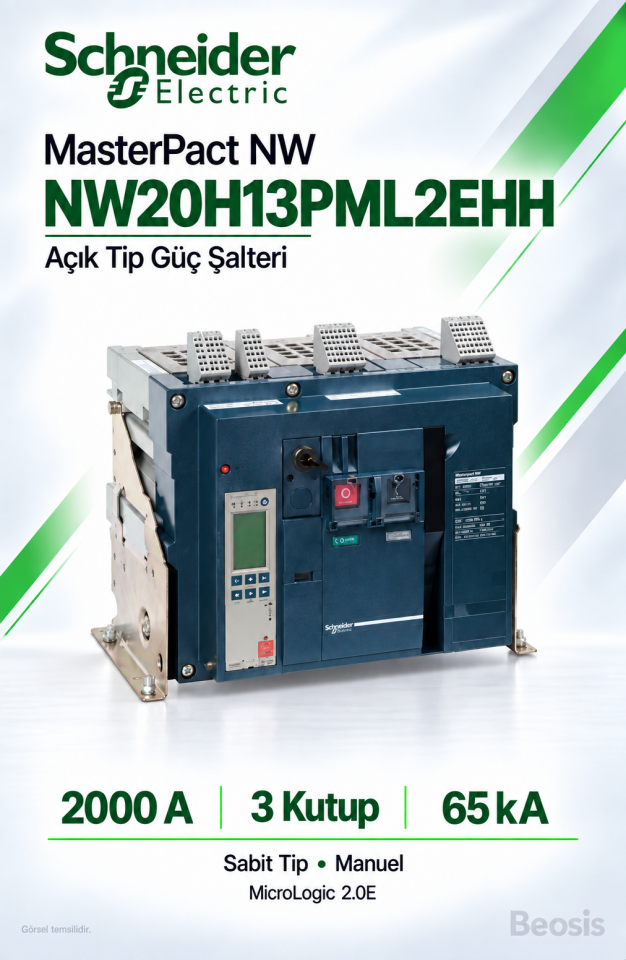 Schneider Electric NW20H13PML2EHH 2000A 3P 65kA MasterPact NW Sabit Manuel Açık Tip Şalter MicroLogic 2.0E