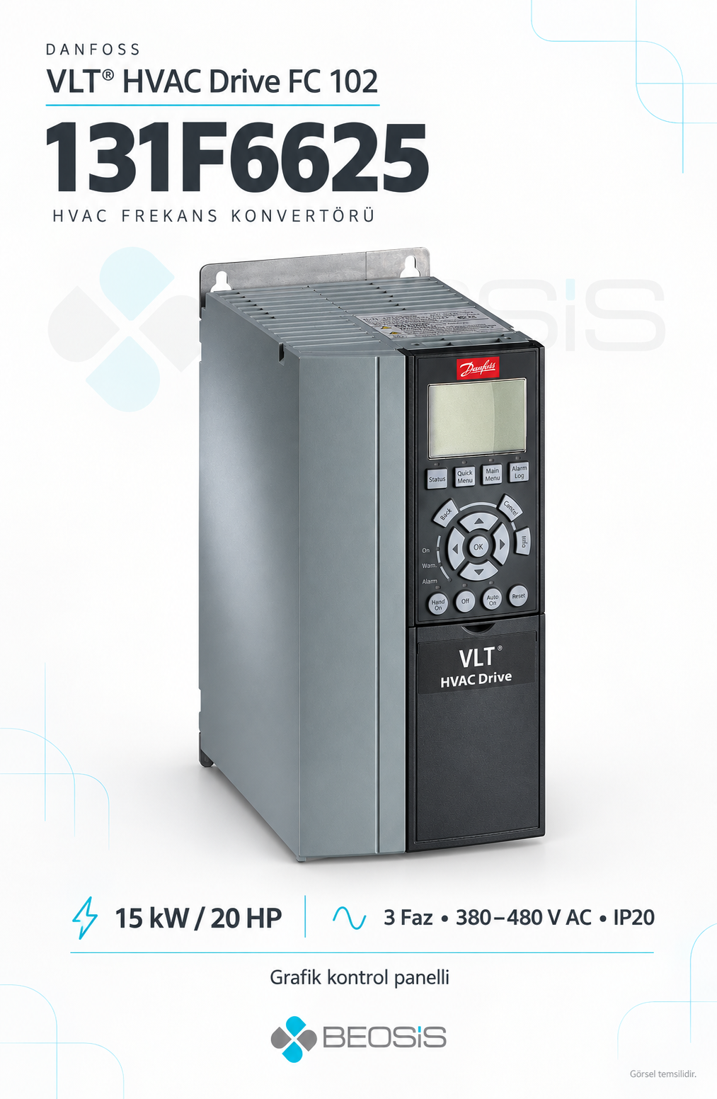 Danfoss 131F6625 VLT HVAC Drive FC 102 15 kW 380–480 V IP20 Grafik Panelli Motor Hız Kontrol Cihazı