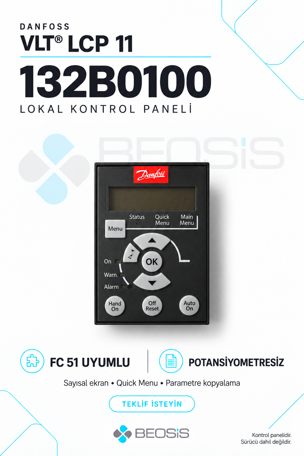 Danfoss 132B0100 VLT LCP 11 Potansiyometresiz Lokal Kontrol Paneli – FC 51