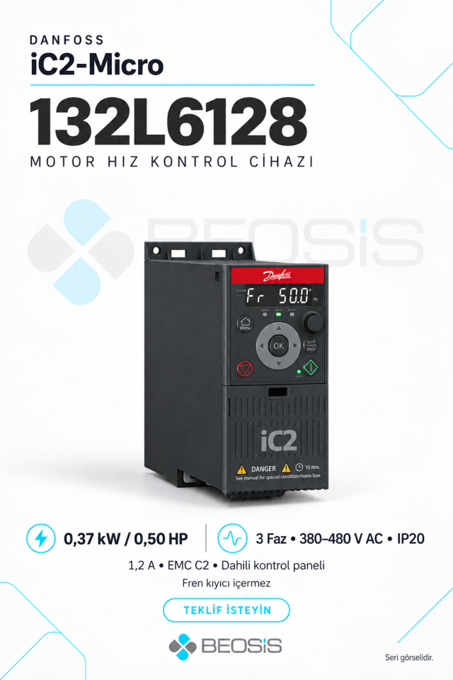 Danfoss 132L6128 iC2-Micro 0,37 kW 380–480 V IP20 Dahili Panelli Motor Hız Kontrol Cihazı
