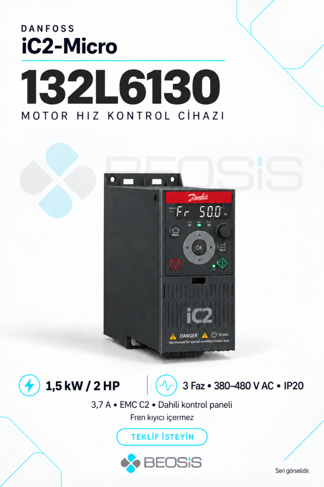 Danfoss 132L6130 iC2-Micro 1,5 kW 380–480 V IP20 Dahili Panelli Motor Hız Kontrol Cihazı