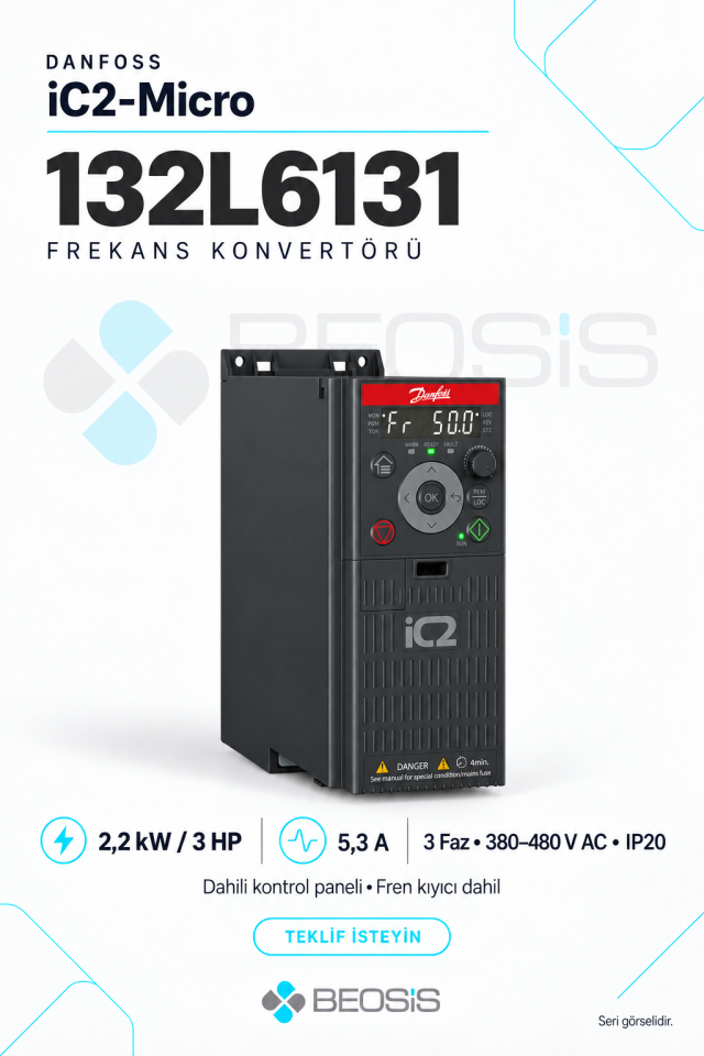 Danfoss 132L6131 iC2-Micro 2,2 kW 380–480 V IP20 Dahili Panelli Motor Hız Kontrol Cihazı