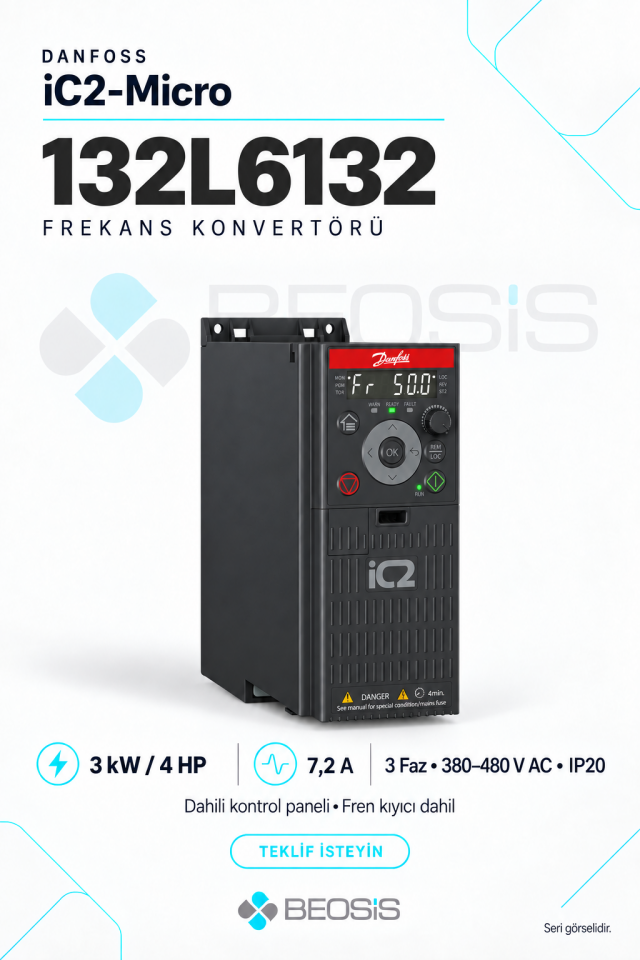 Danfoss 132L6132 iC2-Micro 3 kW 380–480 V IP20 Dahili Panelli Motor Hız Kontrol Cihazı