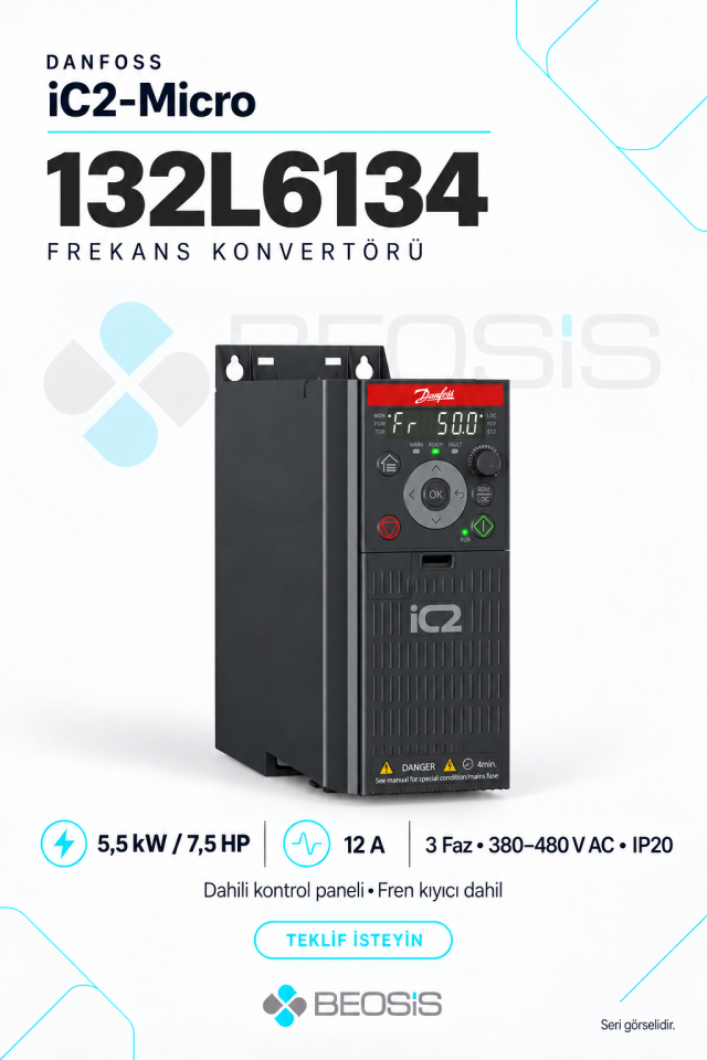 Danfoss 132L6134 iC2-Micro 5,5 kW 380–480 V IP20 Dahili Panelli Motor Hız Kontrol Cihazı