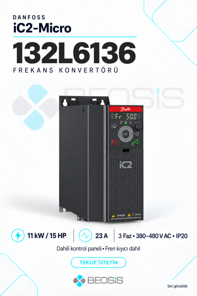 Danfoss 132L6136 iC2-Micro 11 kW 380–480 V IP20 Dahili Panelli Motor Hız Kontrol Cihazı