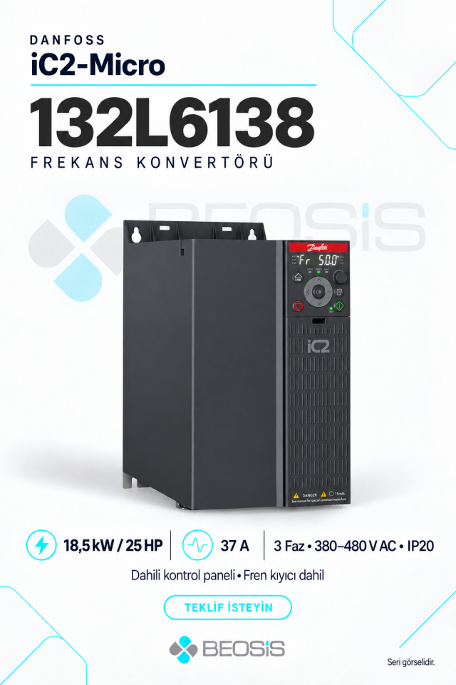 Danfoss 132L6138 iC2-Micro 18,5 kW 380–480 V IP20 Dahili Panelli Motor Hız Kontrol Cihazı