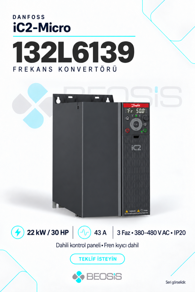Danfoss 132L6139 iC2-Micro 22 kW 380–480 V IP20 Dahili Panelli Motor Hız Kontrol Cihazı