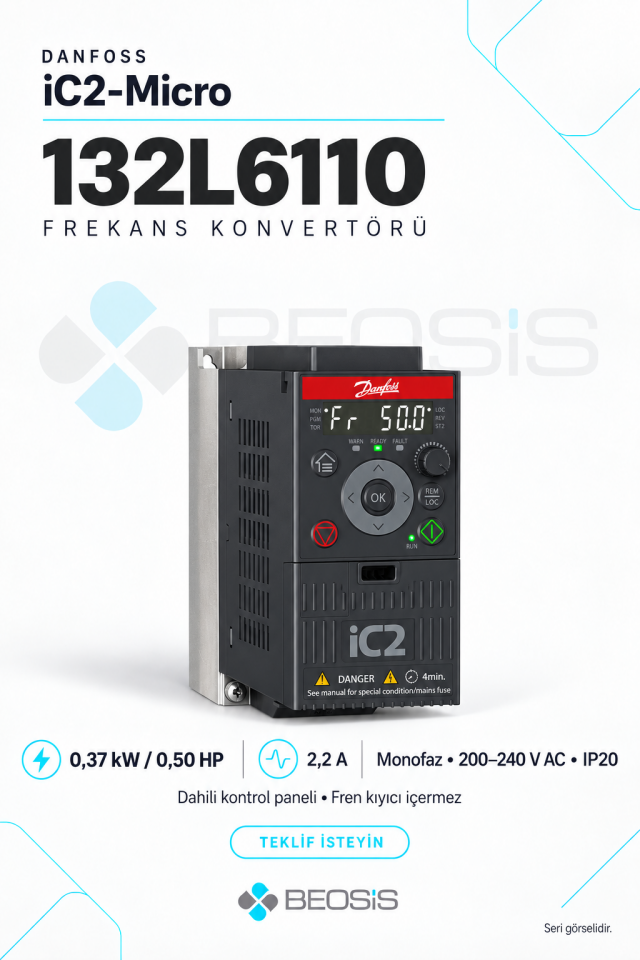 Danfoss 132L6110 iC2-Micro 0,37 kW Monofaz 200–240 V IP20 Dahili Panelli Motor Hız Kontrol Cihazı
