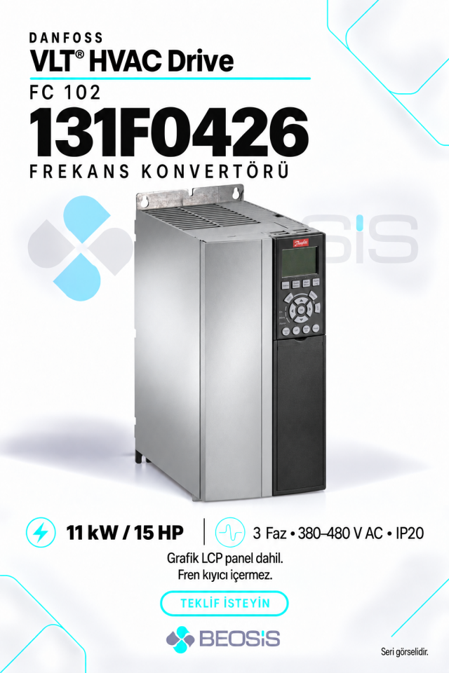 Danfoss 131F0426 VLT HVAC Drive FC 102 11 kW 380–480 V IP20 Grafik Panelli Motor Hız Kontrol Cihazı