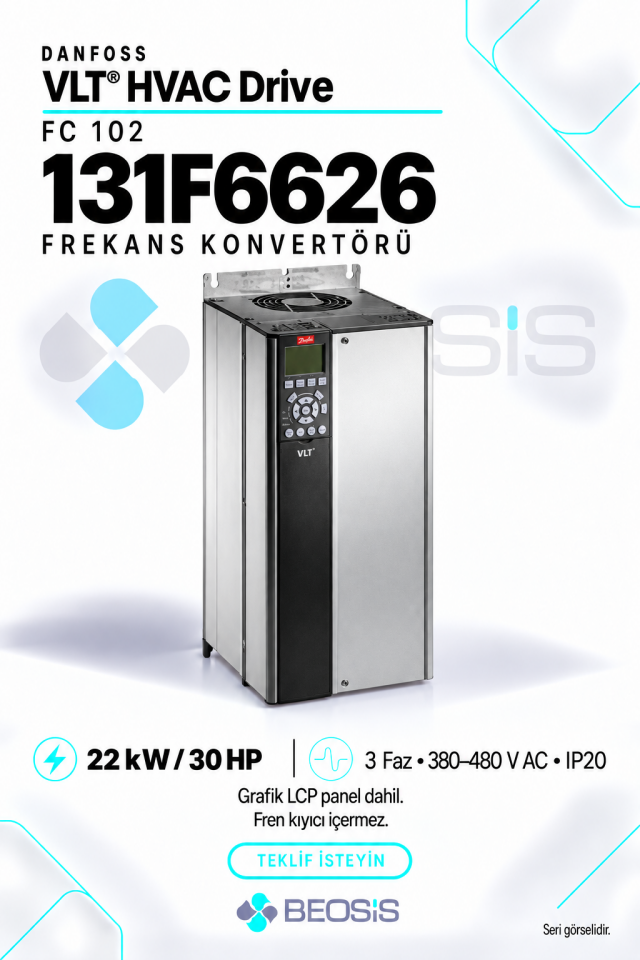 Danfoss 131F6626 VLT HVAC Drive FC 102 22 kW 380–480 V IP20 Grafik Panelli Motor Hız Kontrol Cihazı