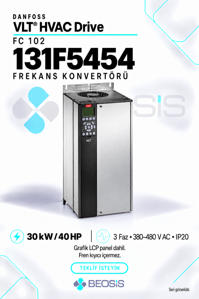 Danfoss 131F5454 VLT HVAC Drive FC 102 30 kW 380–480 V IP20 Grafik Panelli Motor Hız Kontrol Cihazı