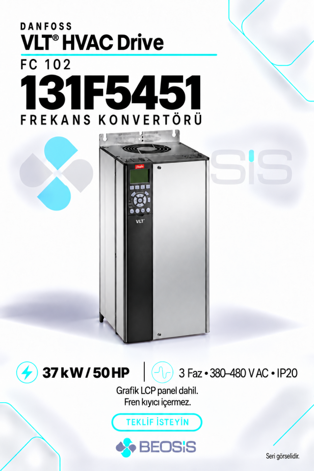 Danfoss 131F5451 VLT HVAC Drive FC 102 37 kW 380–480 V IP20 Grafik Panelli Motor Hız Kontrol Cihazı