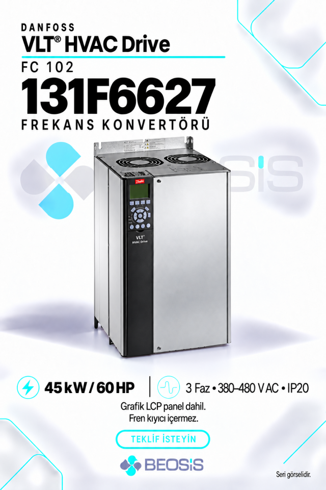 Danfoss 131F6627 VLT HVAC Drive FC 102 45 kW 380–480 V IP20 Grafik Panelli Motor Hız Kontrol Cihazı