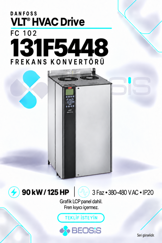 Danfoss 131F5448 VLT HVAC Drive FC 102 90 kW 380–480 V IP20 Grafik Panelli Motor Hız Kontrol Cihazı
