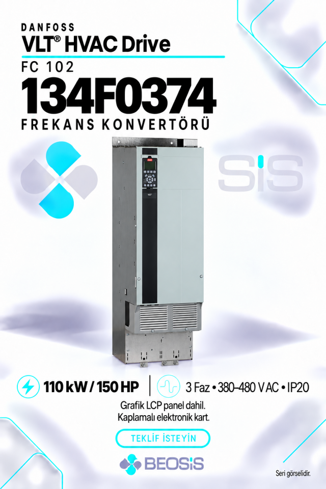 Danfoss 134F0374 VLT HVAC Drive FC 102 110 kW 380–480 V IP20 Grafik Panelli Motor Hız Kontrol Cihazı
