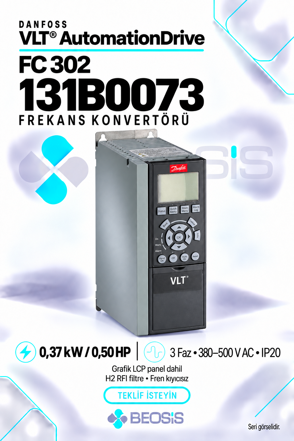 Danfoss 131B0073 VLT AutomationDrive FC 302 0,37 kW 380–500 V IP20 Grafik Panelli Motor Hız Kontrol Cihazı