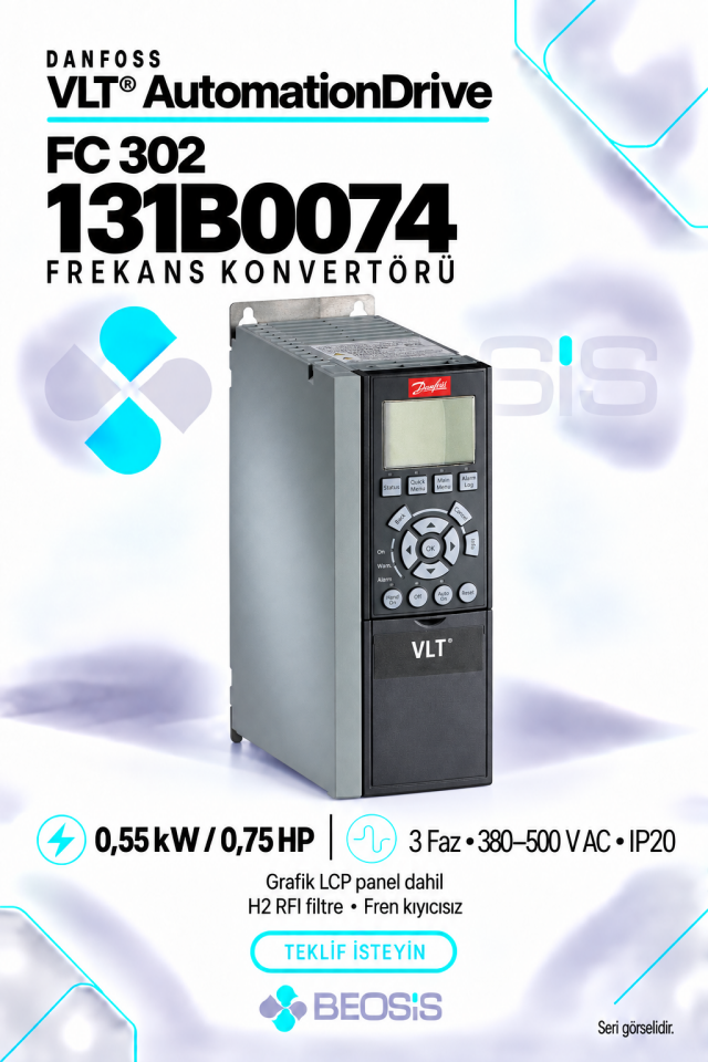 Danfoss 131B0074 VLT AutomationDrive FC 302 0,55 kW 380–500 V IP20 Grafik Panelli Motor Hız Kontrol Cihazı