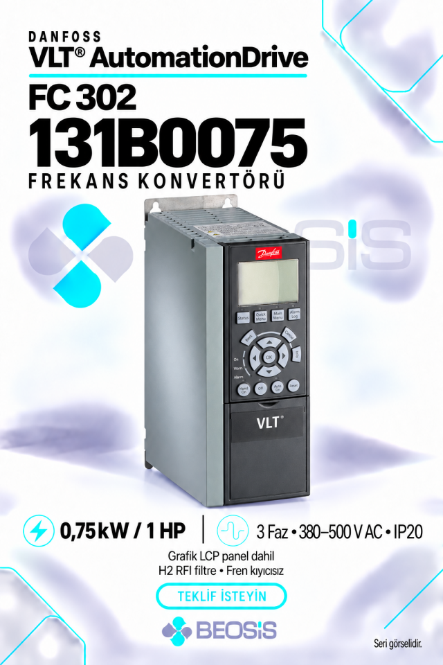 Danfoss 131B0075 VLT AutomationDrive FC 302 0,75 kW 380–500 V IP20 Grafik Panelli Motor Hız Kontrol Cihazı