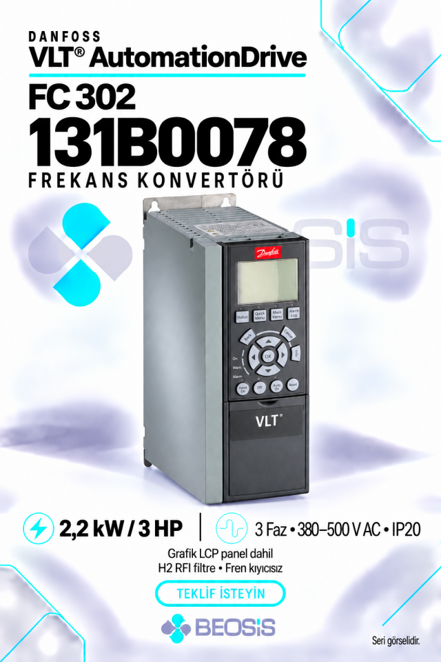 Danfoss 131B0078 VLT AutomationDrive FC 302 2,2 kW 380–500 V IP20 Grafik Panelli Motor Hız Kontrol Cihazı